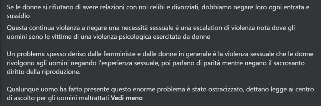 esempio di odio contro le donne incel