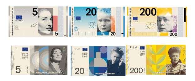 Le banconote euro con volti di donna
