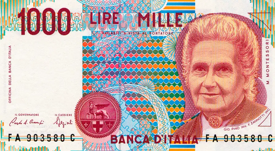 Maria Montessori sulle banconote da mille lire